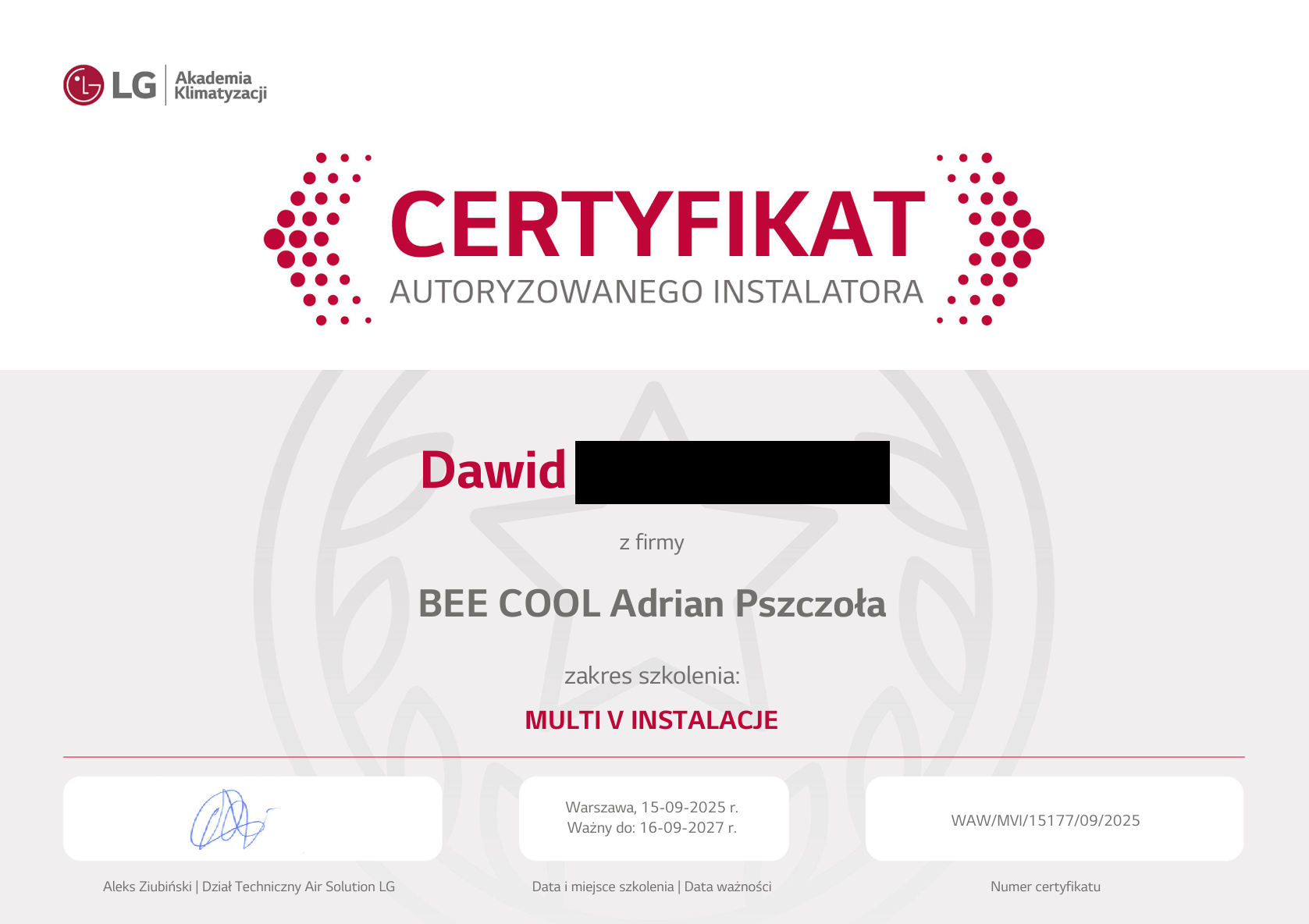 Certyfikat Multi-V - Dawid